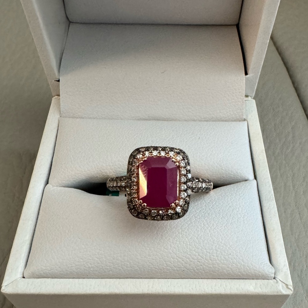 EFFY 14K ROSE GOLD DIAMOND,ESPRESSO DIAMOND,NATURAL RUBY RING